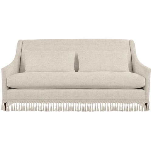Dawes 80" Fringe Skirted Sofa, Crème Crypton